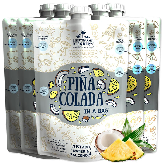 Lt. Blender's Pina Colada in a Bag – Pina Colada Drink Mix - Each Bag Makes 1/2 Gallon of Slushie Pina Coladas – Cocktail Mix - Make a Cocktail, Wine Slushie or Mocktail - (Pack of 5)
