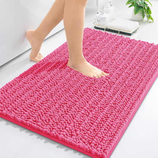 Arotive Luxury Chenille Bathroom Rug Mat, Extra Soft Thick Absorbent Shaggy Bath Rugs, Non-Slip Machine Wash Dry, Plush Bath Mats for Bathroom, Shower and Tub, 34x21, Deep Pink