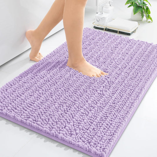 Arotive Luxury Chenille Bathroom Rug Mat, Extra Soft Thick Absorbent Shaggy Bath Rugs, Non-Slip Machine Wash Dry, Plush Bath Mats for Bathroom, Shower and Tub, 30x17, Light Purple