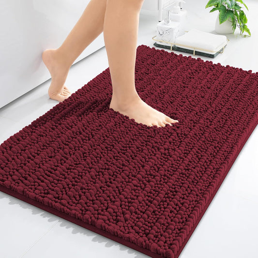 Arotive Luxury Chenille Bathroom Rug Mat, Extra Soft Thick Absorbent Shaggy Bath Rugs, Non-Slip Machine Wash Dry, Plush Bath Mats for Bathroom, Shower and Tub, 30x20, Burgundy